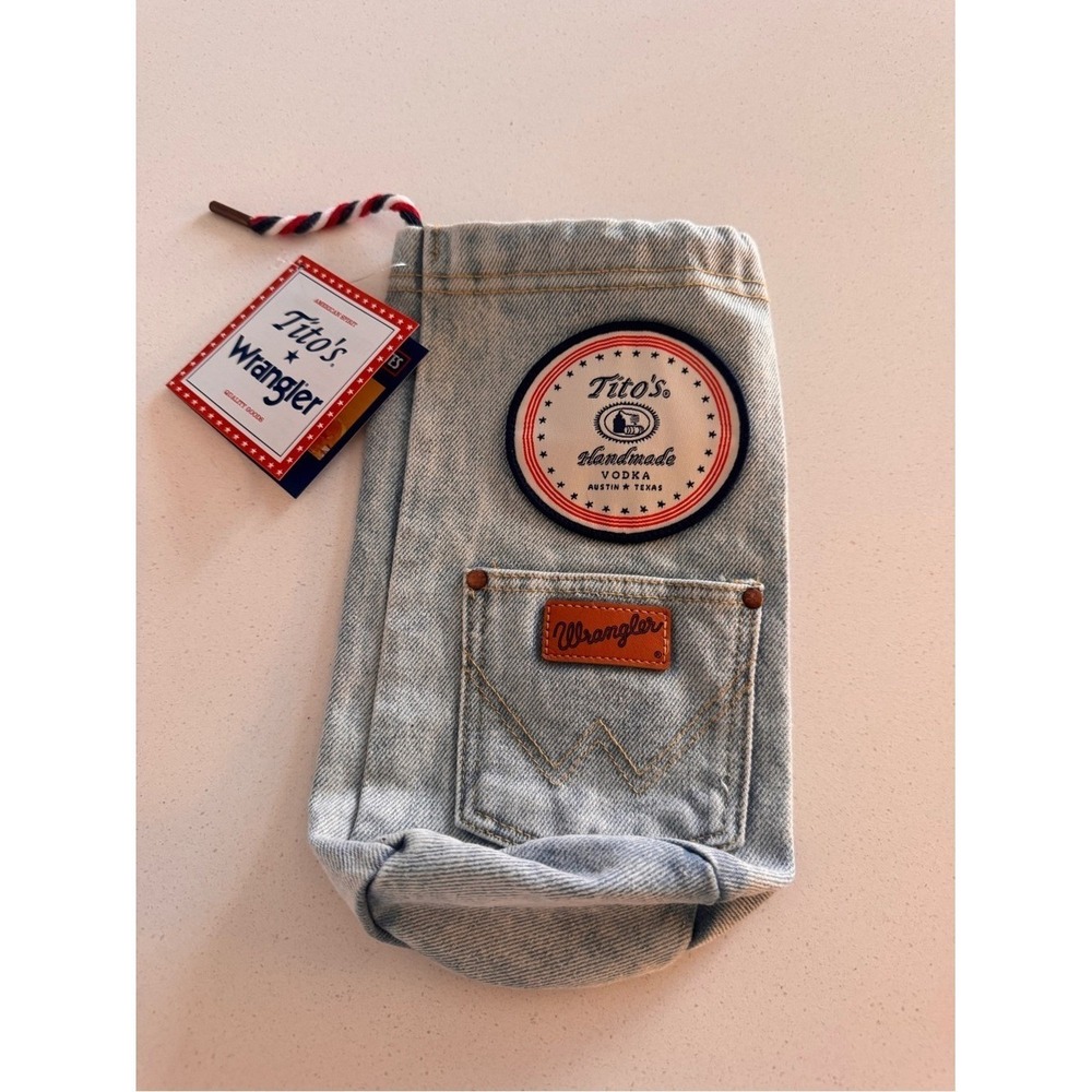Tito's x Wrangler Denim Drawstring Bottle Bag NWT Limited Edition